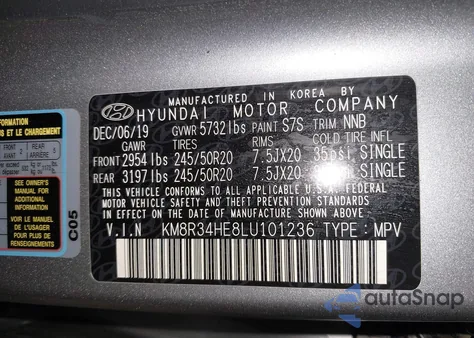 2020 Hyundai Palisade Sel z USA, uszkodzony, nr VIN KM8R34HE8LU101236